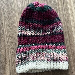 Never worn! Knit Beanie Hat in Burgundy, Pink, Green
